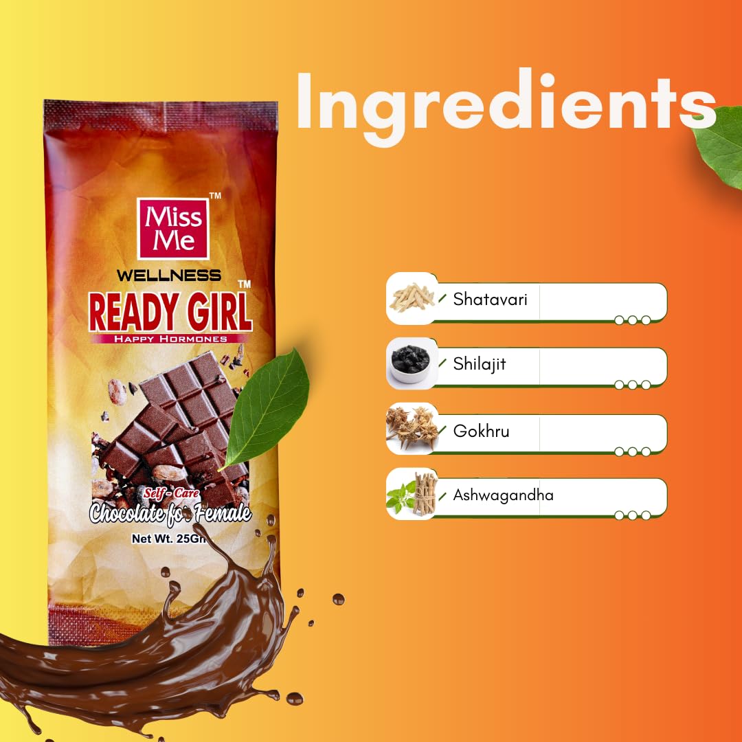Miss Me Women’s Wellness Combo – Ayurvedic Female Wellness Drops & Ready Girl Dark Chocolate 25g for Hormonal Balance, Energy, and Self-Care — Amazon image 3