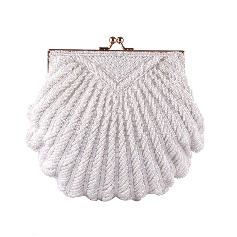 Umhängetasche Damen Clutch Damen Clutch Bag Abend Clutch Hochzeit Braut Tote Perle Perlen Mode Shell Chain Party Bag Weiß