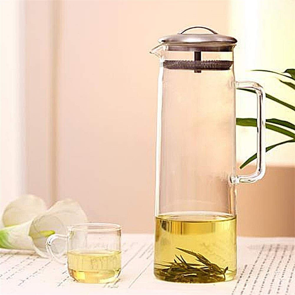 Jarra De Vidrio Resistente Al Calor Con Tapa De Acero Inoxidable O Bambú O Vidrio Jarra De Agua Caliente O Helada Botella De Agua De Té De Flores De Frutas (Capacidad : 1500ML, Color : A)