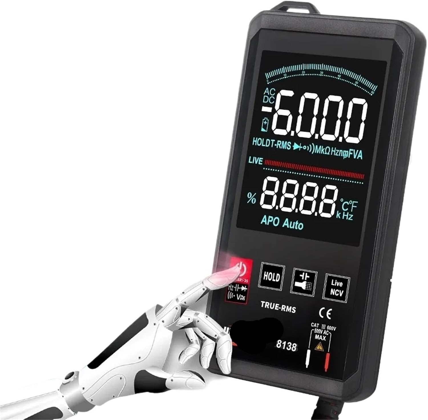 WinAPEX Touch Screen 6000 Counts True RMS Digital Multimeter Automatic Measure Voltage Live Wire NCV Frequency Tester(ET8136)