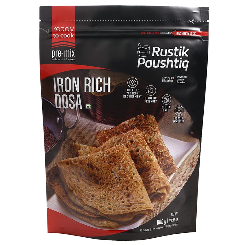 RUSTIK PAUSHTIQ Iron Rich Dosa 500gm (Single Pack)| Ready to Cook Food | Natural Ingredient | No-Added Colors and Preservatives (B0C57RCLH3) Amazon Price History, Amazon Price Tracker
