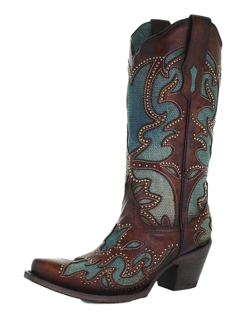 CORRAL Women's Turquoise Overlay Western Boot Snip Toe