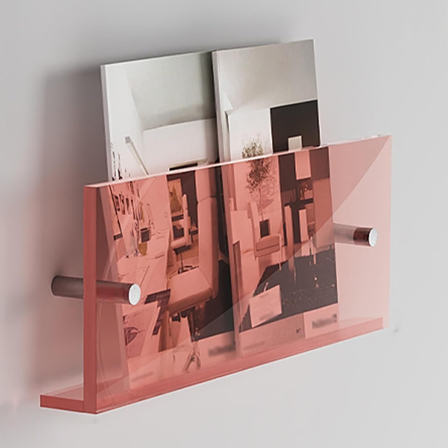 Wall Mount Magazine Holder Pink, Brochure Sign Holders Flyer Display Shelf for Waiting Room/Reception Area/Living Room/Office, Space,Saving,Pink,L 40cm/15.7in