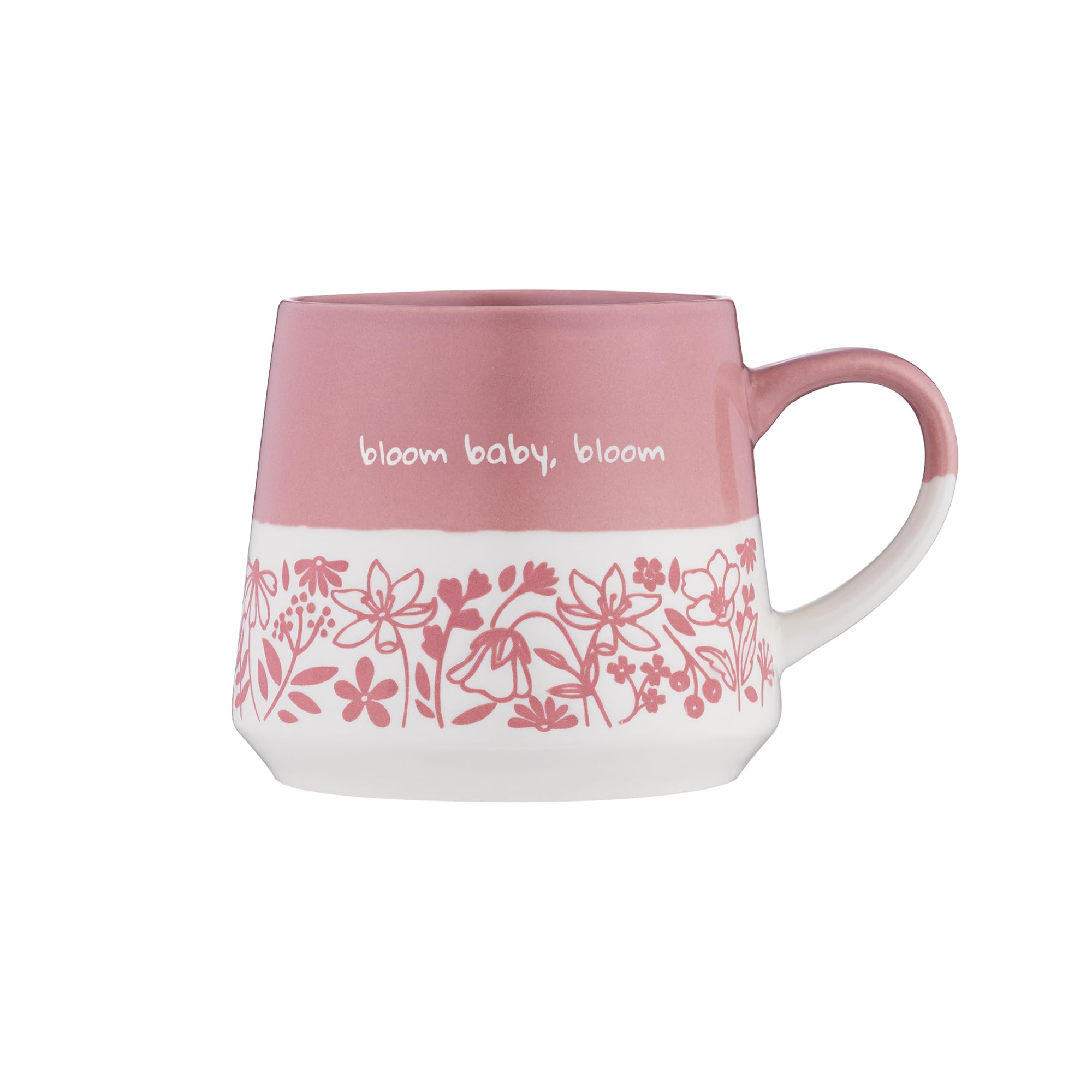 Price & Kensington ‘Bloom Baby Bloom’ Mug, 450ml Stoneware Mug, Blush Pink Floral Design with Inspirational Slogan, Oversized Tea & Coffee Mug, Microwave & Dishwasher Safe