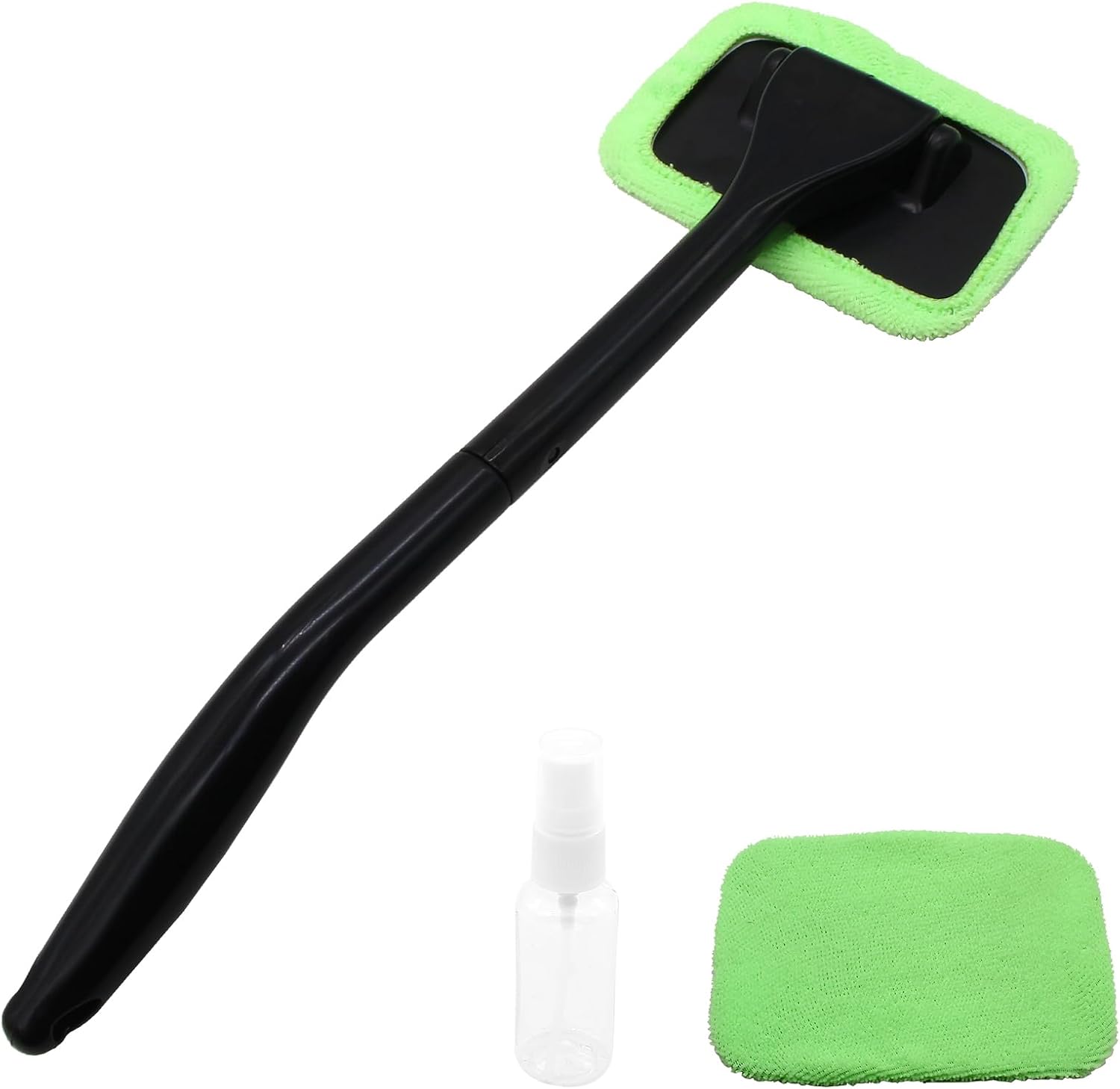 Car Window Cleaner Kit Windshield Cleaning Tool with Extendable Long Handle and 2 Washable Reusable Microfiber Pads, Green