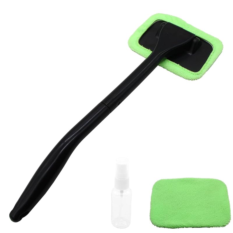 Kit de Limpeza de Vidros Automotivos Rierdge com Cabo Telescópico, Giro de 180° e 2 Panos de Microfibra Verde