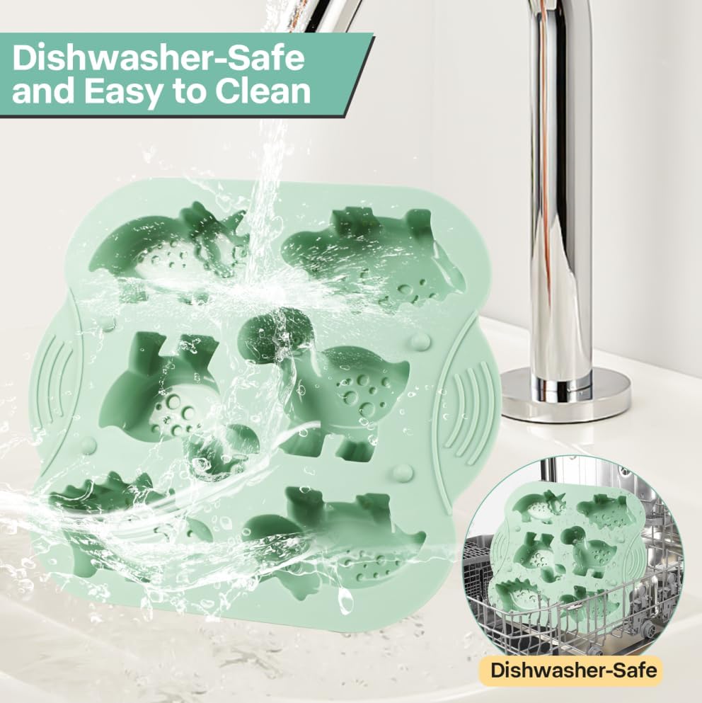 Miniatura 6 de Paquete de 2 moldes de silicona para dinosaurios, moldes de gelatina multiusos para niños, molde de silicona de dinosaurio para chocolate,