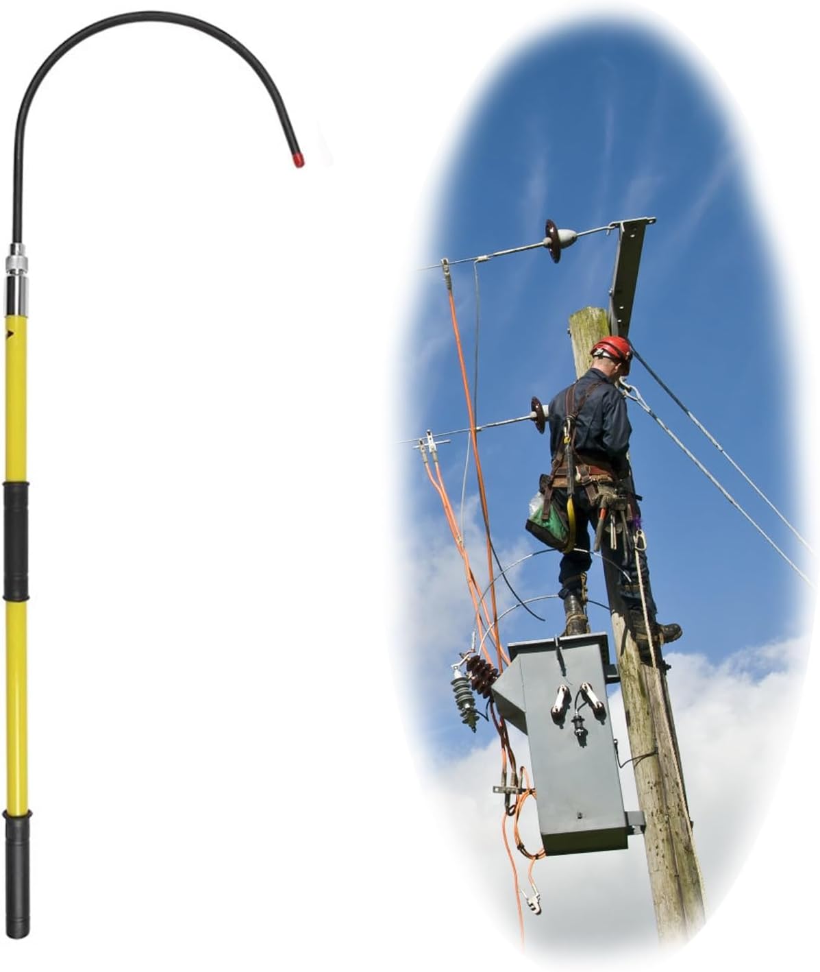 Rescue Hook Portable Emergency Rescue Pole Insulated Handle Rescue Hook, 3.3 5 6.5 10 Ft Long, 16.5'' Opening, Portable High Voltage Lifeguard Rescue Pole, Electrical Safety Emergency Protective Equip