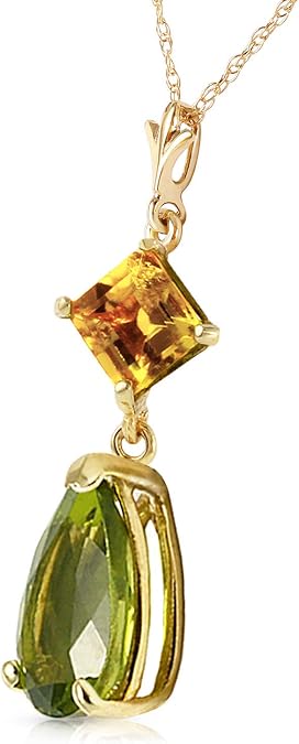 Galaxy Gold 14K Solid Gold Natural Peridot & Citrine Drop Pendant Necklace for Women - Yellow Gold Fine Jewelry