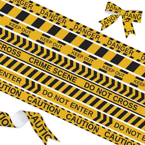 YKW Safety Warning Tape Ribbon - 8 Pack(3/8 Inch x 3 Yards Each), Caution,Danger,Crime Scene,Do Not Enter Ribbons - Halloween Party Decorations, Classroom, DIY
