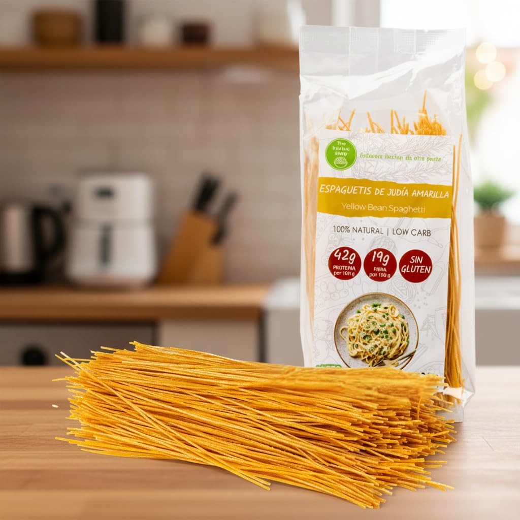 The Konjac Shop - Espaguetis de Judía Amarilla 200 g - Pasta Proteica, Sin Gluten, Baja en Calorías y Alta en Proteínas