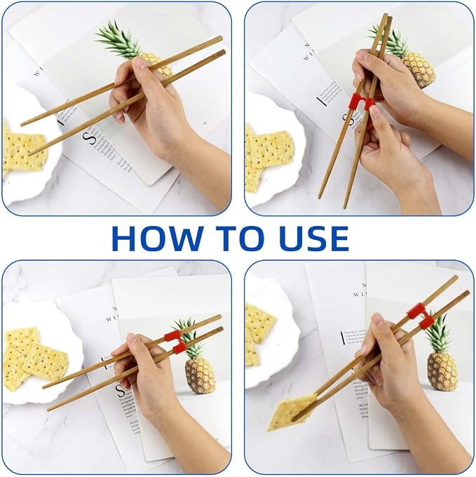 8 pares de ayudantes reutilizables para aprendizaje de palitos chinos para principiantes, conectores con bisagra antideslizantes para adultos miniatura 6
