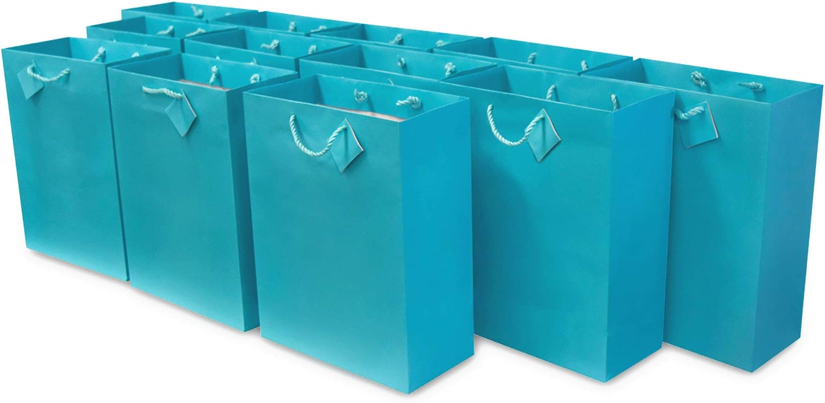 OccasionALL Teal Gift Bags, Shopping Tote Bags with Handles for Weddings, Showers, Party Favors, Birthdays, Small Business, Retail, 6x3x7.5, 12 Pack