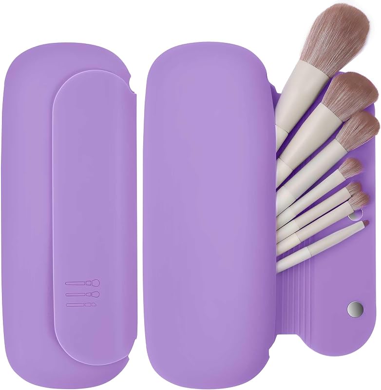 BAGCRAZY Necessaire de silicone para pincéis de maquiagem com fechamento magnético, roxo