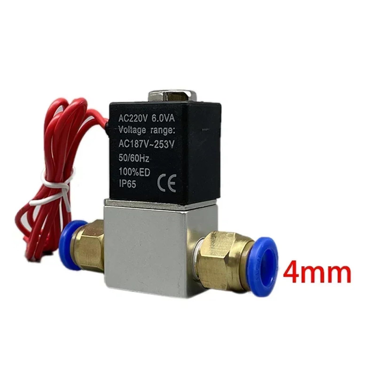 Zawór elektromagnetyczny 12 V, 24 V, 220 V, pneumatyczny, 2 pozycje, 2 porty, normalnie zamknięty zawór magnetyczny powietrza, 6 mm, 8 mm, przyłącze wtykowe do węża, BIANMTSW (4MM-4 MM Barb, DC 12 V)