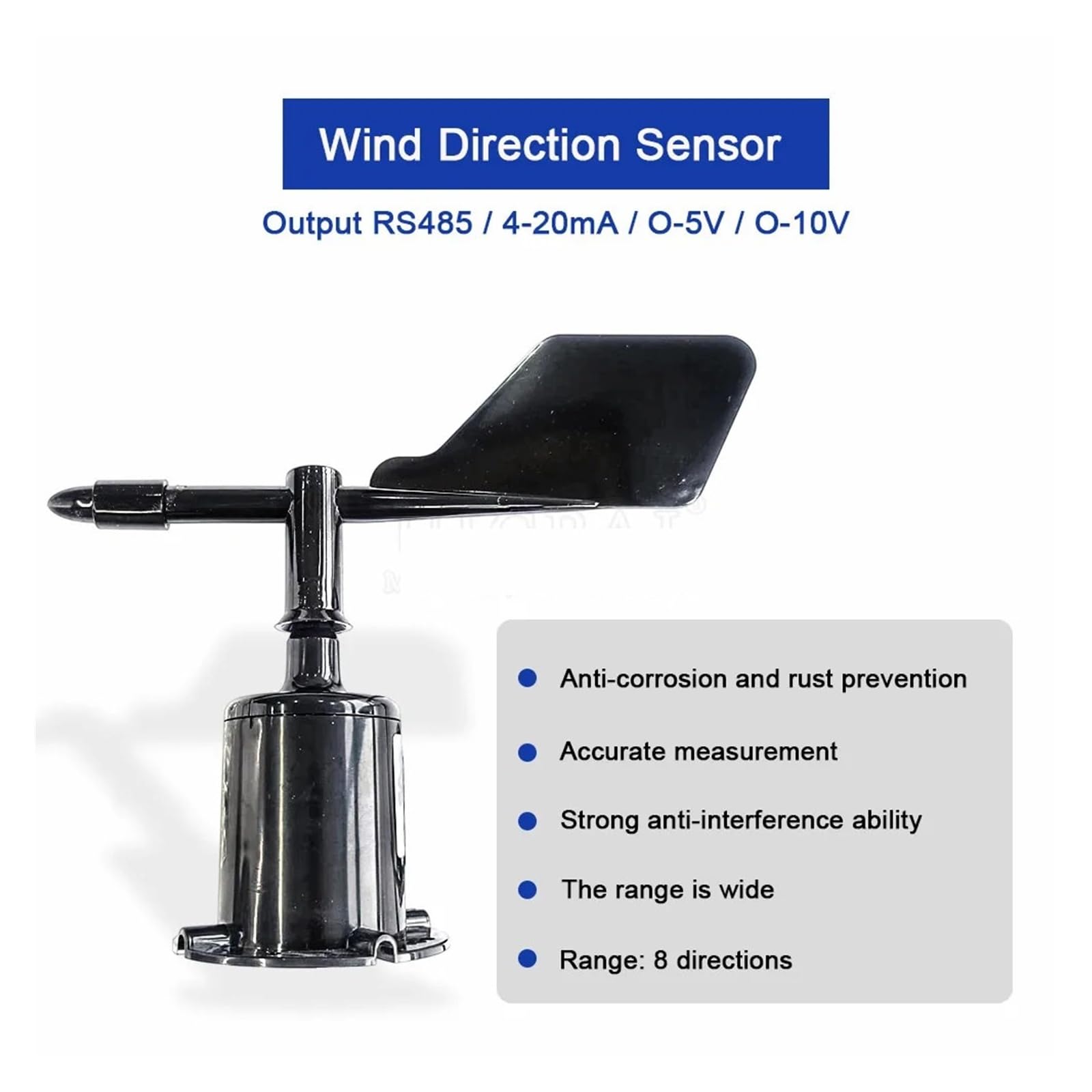 30m/s Weather Station, Outdoor 3 Cup Anemometer Sensor, Polycarbon Fiber Wind Speed Wind Direction Sensor, Output RS485 4-20MA 0-5V(0-10V Direction)