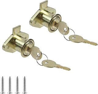 Desk Cabinet Lock,Antique Gold Drawer Dreeser Cabinet Lock with Keys,Pack of 2