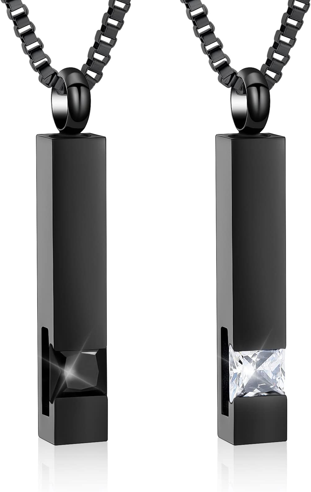 XSMZB Crystal Cremation Urn Jewelry Cube Memorial Ashes Necklace Pendant Keepsake- Black Birthstone Series