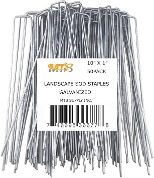 50 Pack 10 Inch 11GA0.12inch Galvanized Landscape Staples Garden Stakes Fence Netting Pins Ground Spikes Sod Cover Fabric Pegs