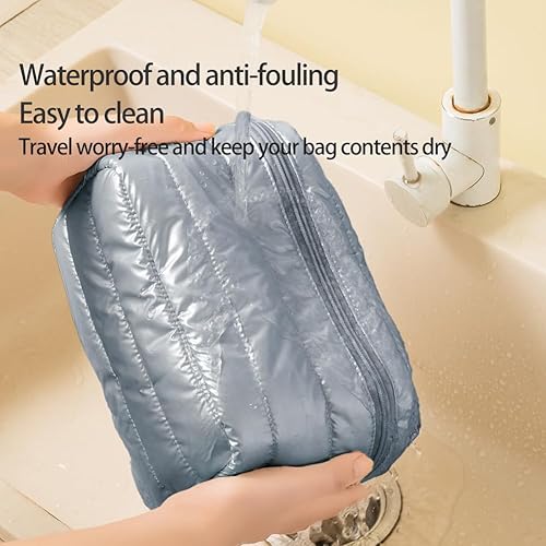 Miniatura 4 de Linpr Bolsa de maquillaje de 3 piezas, juego de bolsas de cosméticos, bolsa de aseo de cuero a rayas de poliuretano, organizador de maquillaje