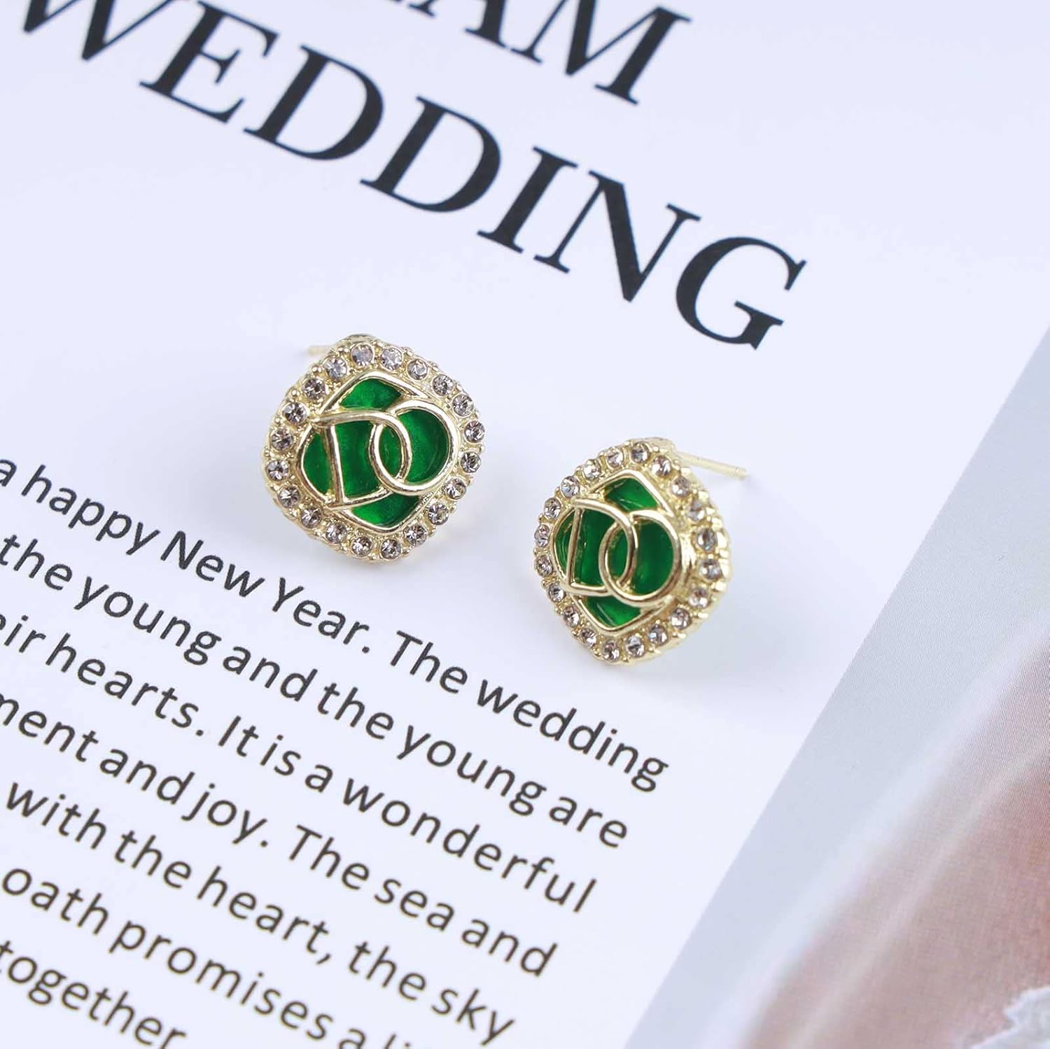 Boho Emerald Earrings Square Halo Crystal Earrings Green Gemstone Stud Earrings Vintage Rhinestone Earrings Jewelry for Women - Image 4