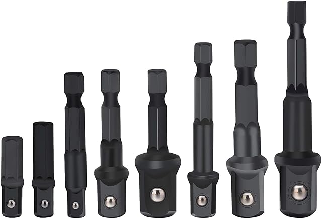 Drill Socket Adapter for Impact Driver with Hex Shank to Square Socket Drill Bits Bar Extension Set 8 Pieces
