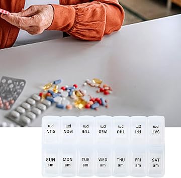Weekly Pill Org-aniser - 7 Day AM/PM Tablet Box, Medicine Planner 14 Compartments Dosette Box for Pills, Fish Oil, Supplements