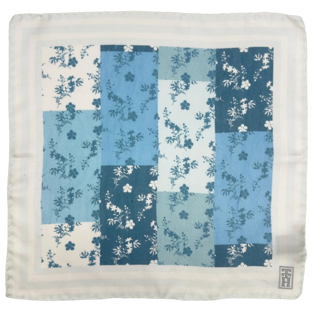 Blue White Silk Pocket Square | Floral Patchwork Pattern for Wedding Formal Party-image-25