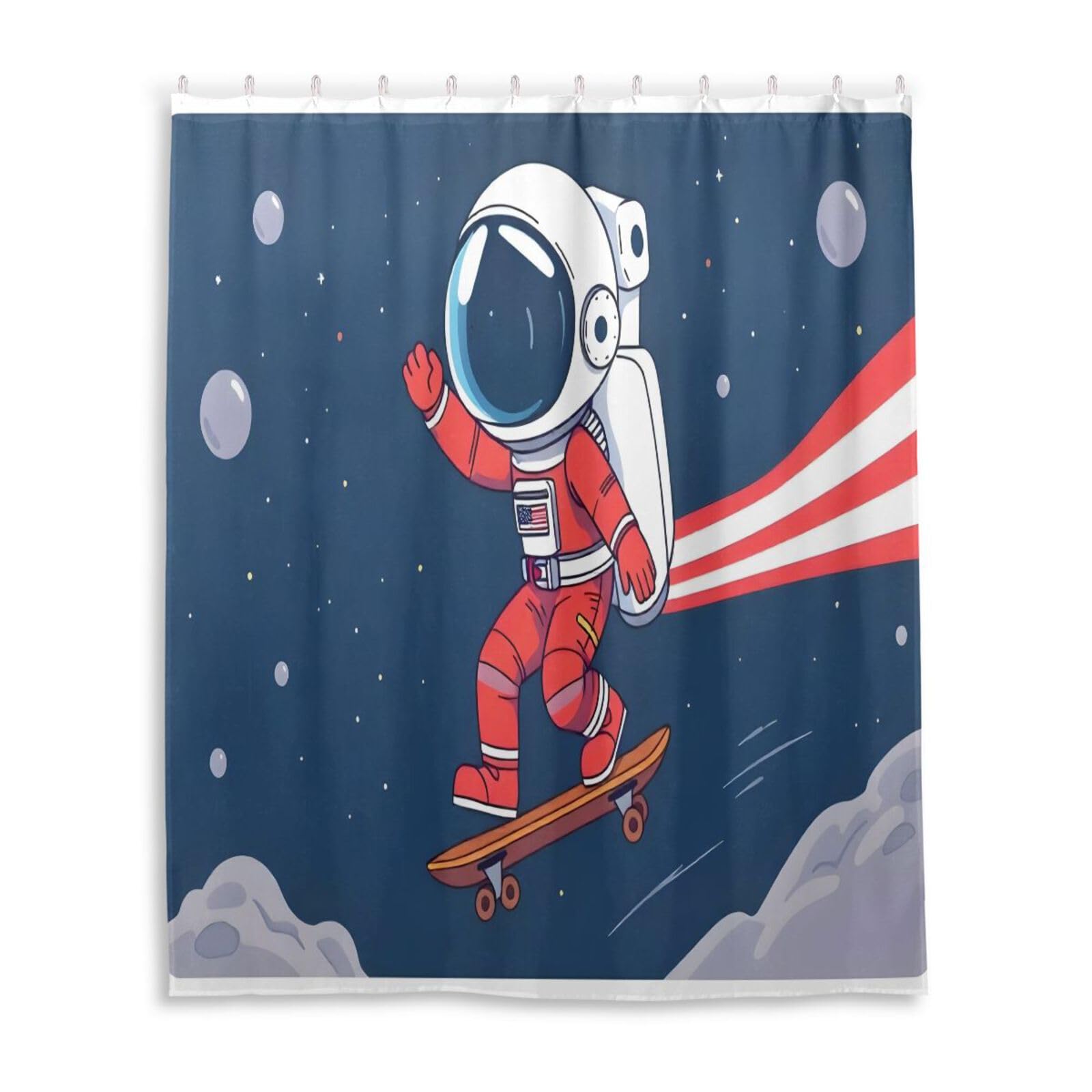 DUOBU Astronaut on Skateboard Shower Curtain Washable Waterproof Fabric Bath Curtain 60x72Inch Shower Curtains with Hooks for Bathroom Decor