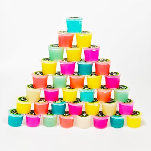 Miniatura 5 de Paquete de 36 unidades de slime que brillan en la oscuridad, limo de galaxia de cristal, varios colores: azul, rosa, azul claro, amarillo, naranja,