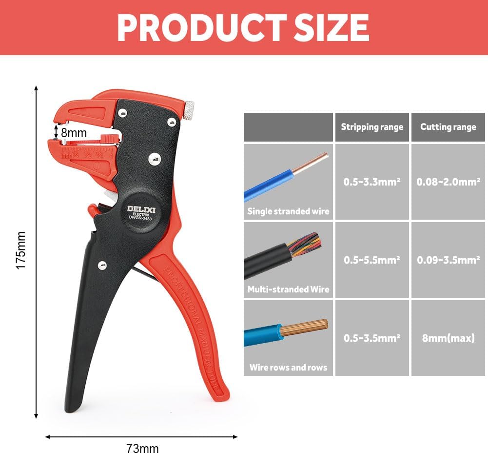 Flintronic Automatic Wire Stripper and Cutter, 2 in 1 Adjustable Electrical Cable Wire Stripping Tool, 7-Inch Cable Stripping Tool with Eagle Nose, for Electronic cable and Automotive Repair