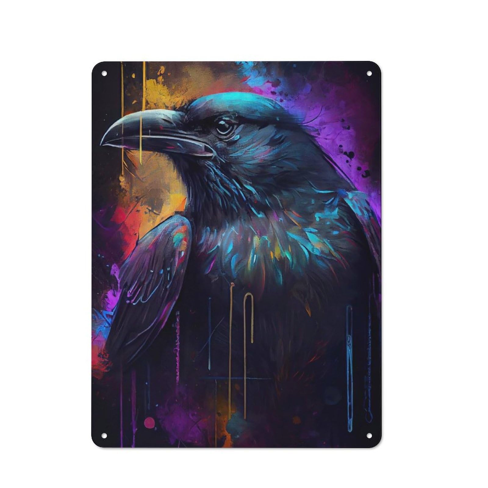 Junmoney Dark Mighty Raven Rustic Country Metal Sign 40X30cm, Cottage Wall Art For Dining Room, Cafe, Entryway Or Family Room