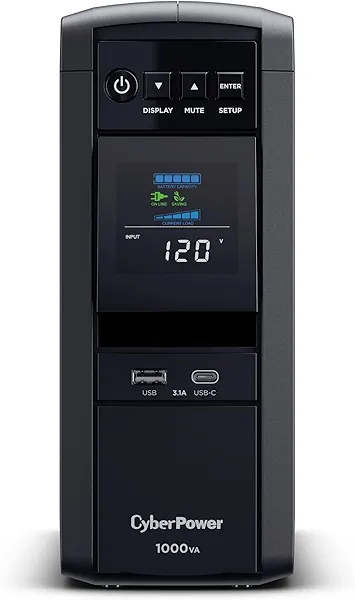 CyberPower CP1000PFCLCD PFC Sinewave UPS Battery Backup and Surge Protector, 1000VA/600W, 10 Outlets, AVR, Mini-Tower; UL Certified