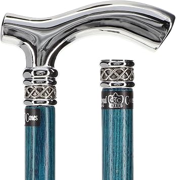 Slim Chrome Walking Canes Elegant Ash Wood Shaft with Stylish Fritz Handle & Pewter Collar Lightweight Walking Sticks for Men & Women