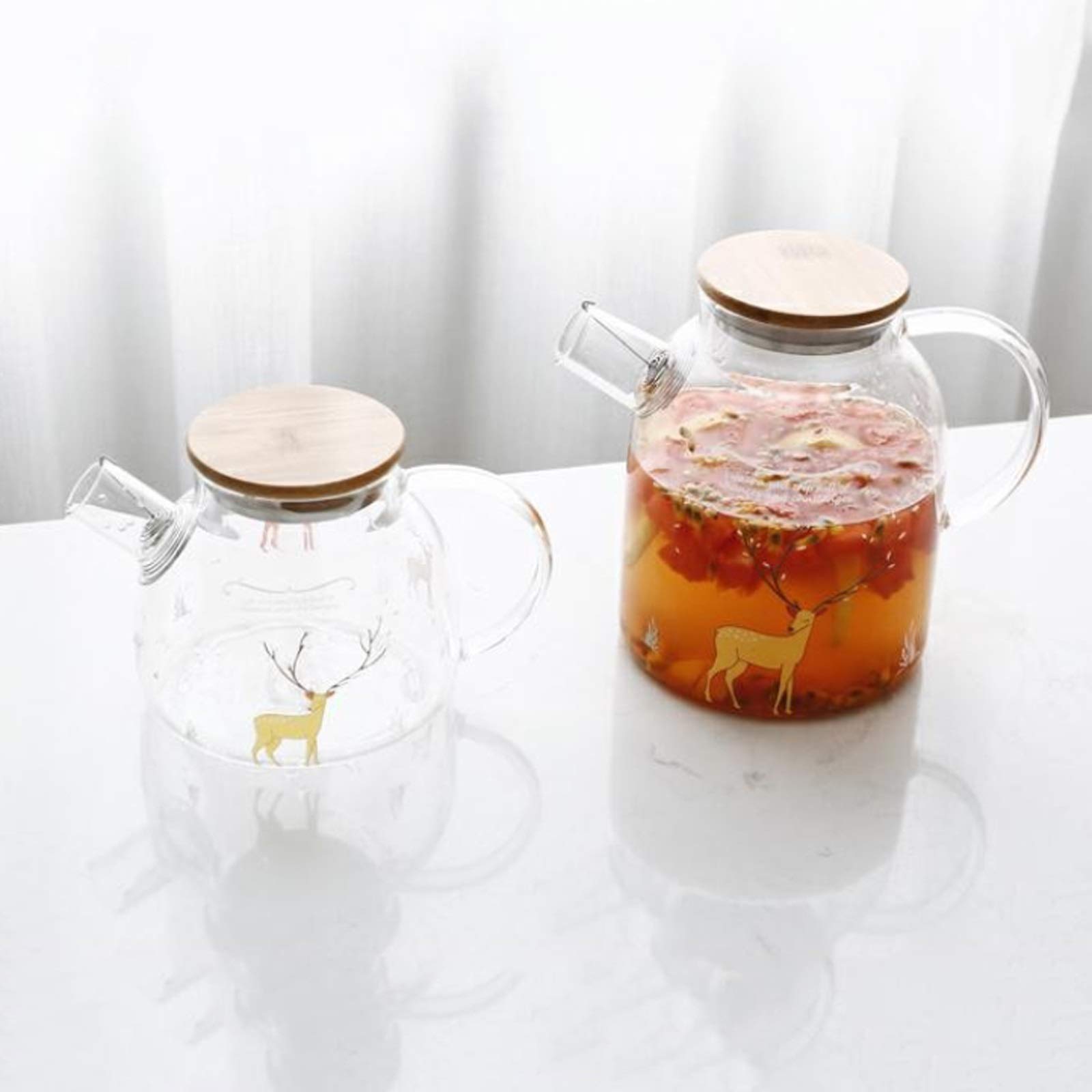Jarra de Agua Alta Jarra de Vidrio de borosilicato con Tapa y Mango de Jarra de Vidrio Resistente al Calor para Jugo de té Caliente Agua Hecha en casa Bebida casera Teteras de té Helado