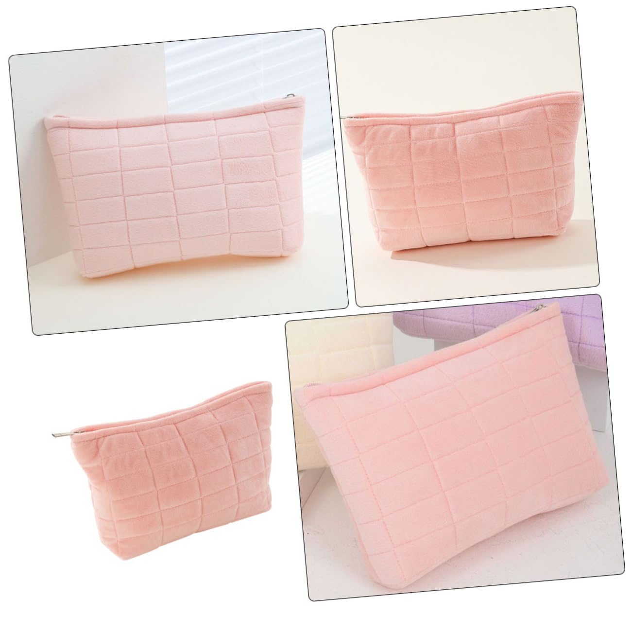 Healeved cosmétique portable Se maquiller sacs trousses de toilette organisateur de trousse de maquillage grand à brosse à maquillage Peluche rose