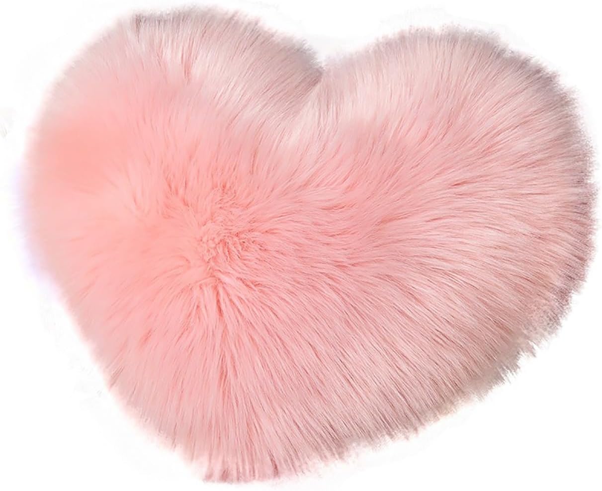 HANDKEI Love Pillow, Heart-Shaped Long Plush, Pink Imitation Wool, Living Room Sofa, Cute Cushion, Bedside Cushion (Pink, 11.81 inch X 15.74 inch) - Image 2