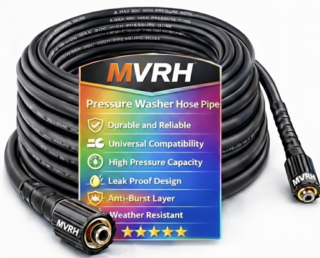 High Pressure Washer Hose Pipe 8 Mtr - Heavy Duty Steel Braided - Universal Fit M22 Connector for Car Washers & AC Service - Compatible with 100-250 Bar Pressure Washers (8Mtr, Black B)-image-32