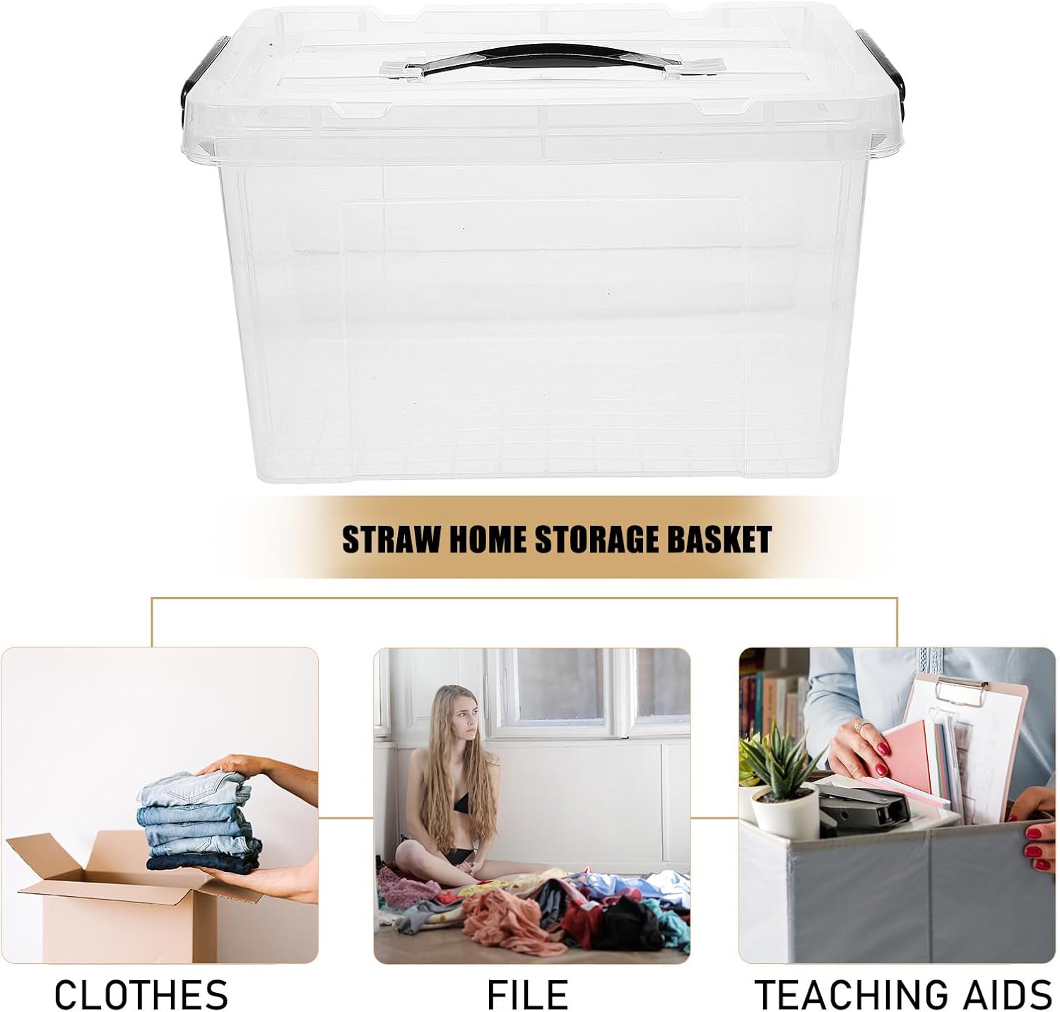 Bed Storage Box with Lid 33x23.5x20.5cm Plastic Storage Container for Clothes Organization Bin