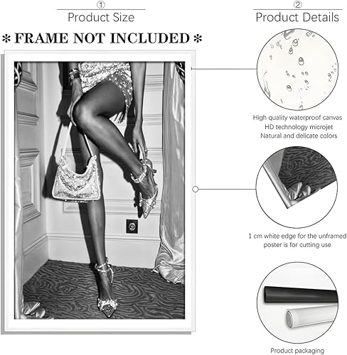 Miniatura 2 de Arte de pared de mujer en blanco y negro, retro, con tacones altos, elegante, glamuroso, femenino, impresión en lienzo feminista, decoración de