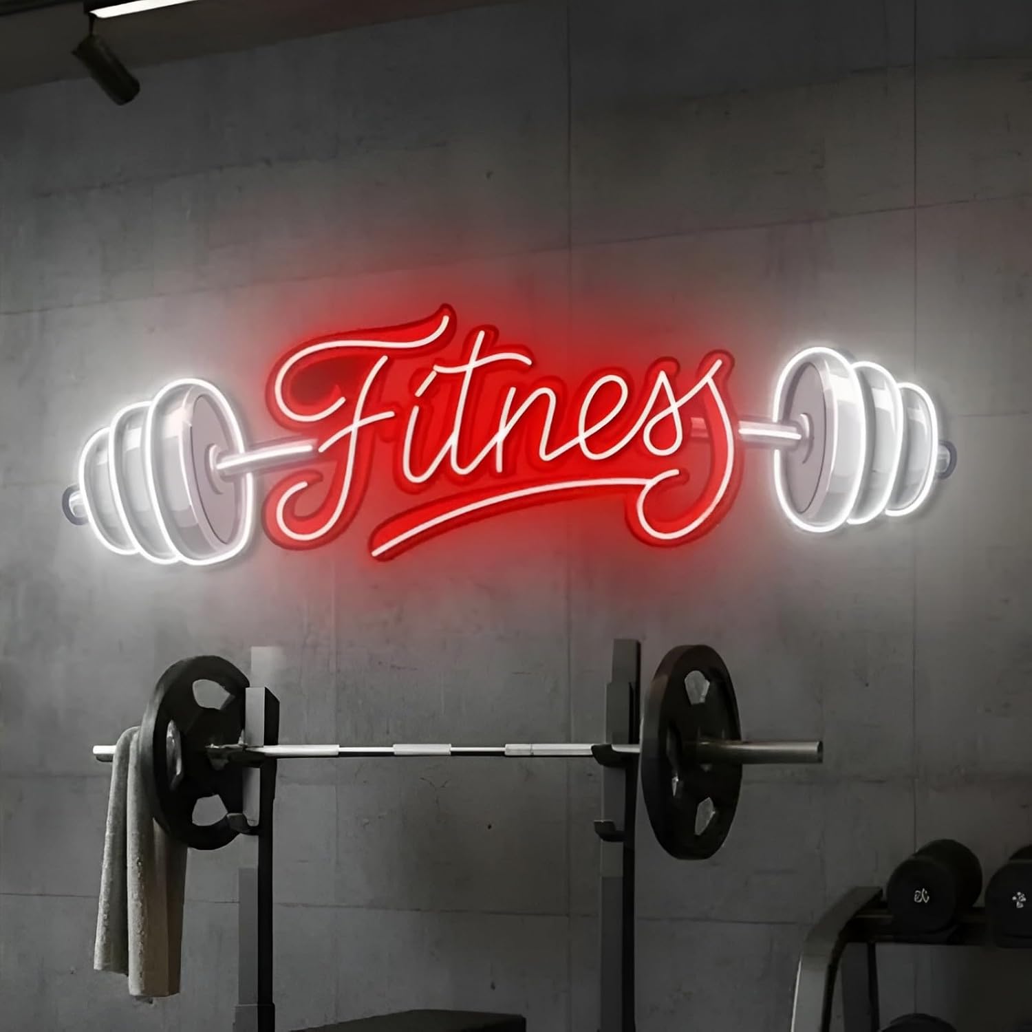 Fitness Neon Sign, Dimmable USB Motivational Gym LED Neon Lights for Wall Decor, Custom Light Up Sign for Home Gym Garage Studio Workout Room Man Cave Training Space Gift