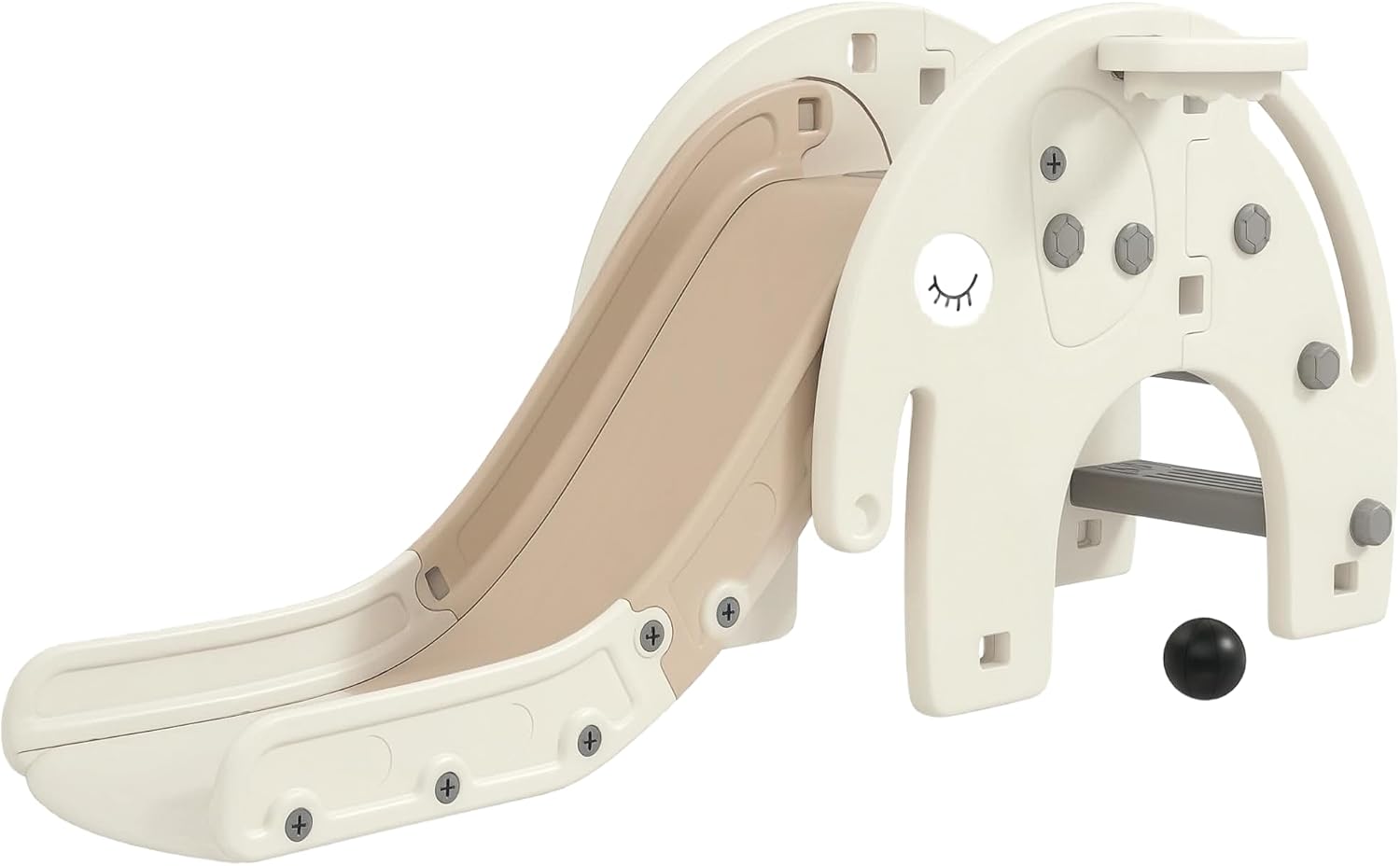 Qaba 3 in 1 Toddler Slide for Years 1-3, Kids Slide with Climber, Basketball Hoop, Elephant-Shaped Indoor Slide, Cream White