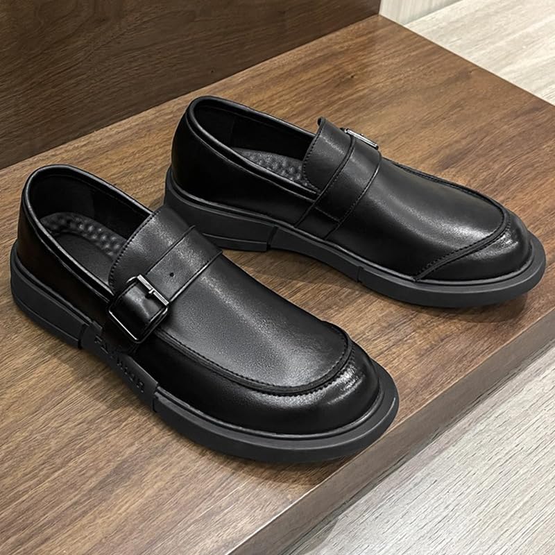 Men's Classic Round Toe Platform Loafers Comfortable Slip-On Business Casual Penny Shoes2