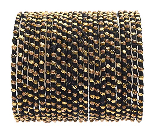 Image of Swara Creations Multicolored Metal bangles /kada Set wrapped in Silk Thread & golden dots for Women & Girls (24 Pcs)