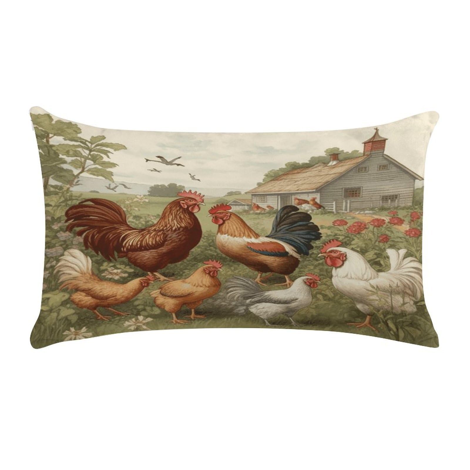 VstaDank Chickens and Farm Throw Pillow Covers Rectangular Cushion Case Short Plush Pillowcase with Zipper Luxury Cozy Lumbar Pillows Shells Decorative Pillow Shams 12 X 20 Inch