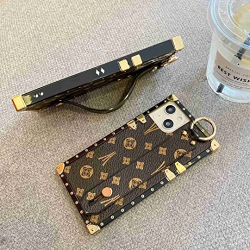 Trodino Square Leather Iphone 11 Case With Wristband Strap, Luxury Designer Case For Women Girls, Holder Ring Kickstand [Raised Reinforced Corner] Shockproof Protective Case 6.1” (Brown) #TOP1