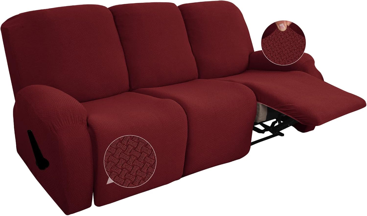 Recliner Chair Cover, Jacquard Recliner Sofa Slipcover Stretch Sofa Covers, Sofa Cover for Recliner Furniture Protector (Burgundy,3 Seater)