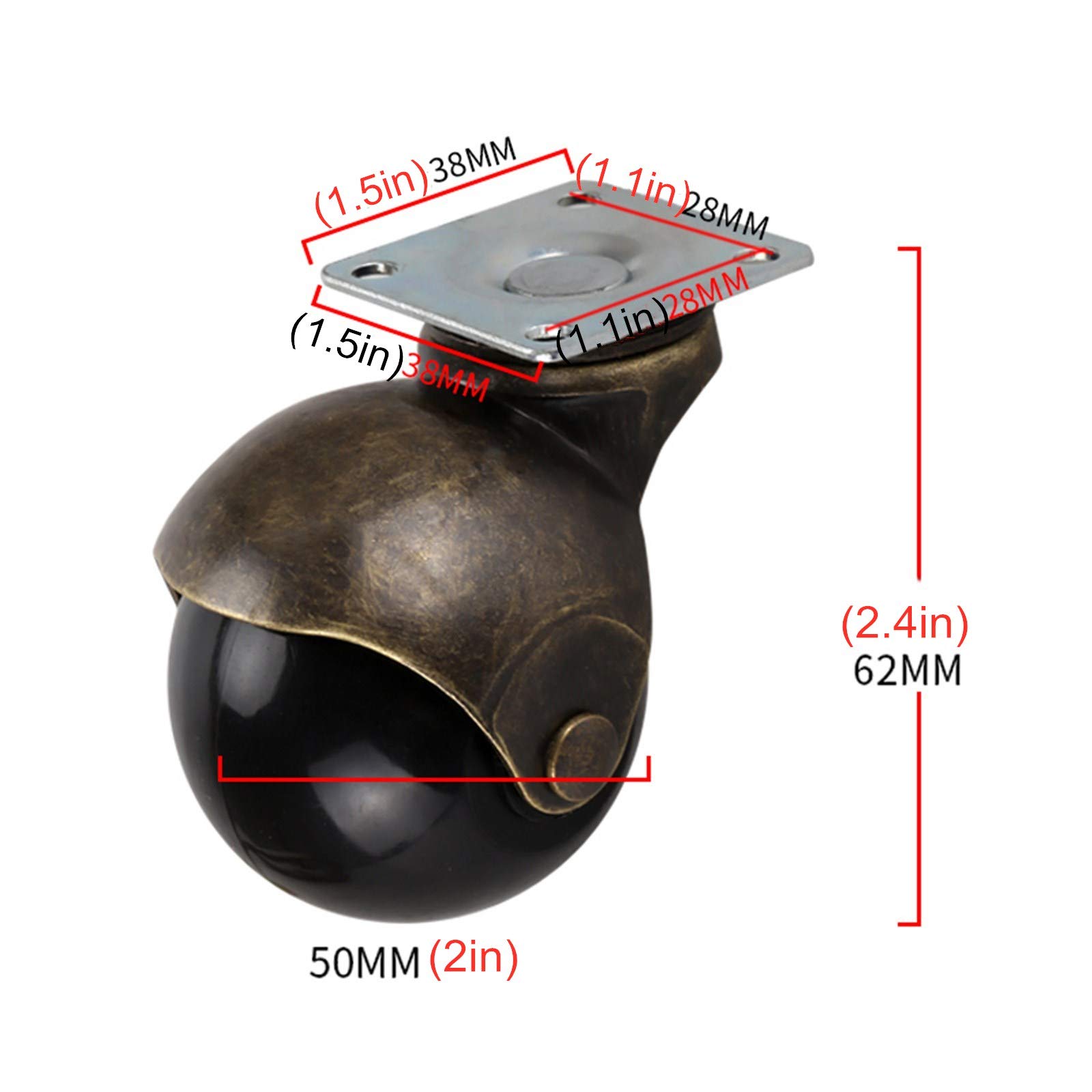 Ruote girevoli, 4 Ruote girevoli a Sfera, Ruote girevoli in Nylon da 2" e 50 mm, Ruote girevoli di Ricambio per mobili antichi (Freno + Universale)
