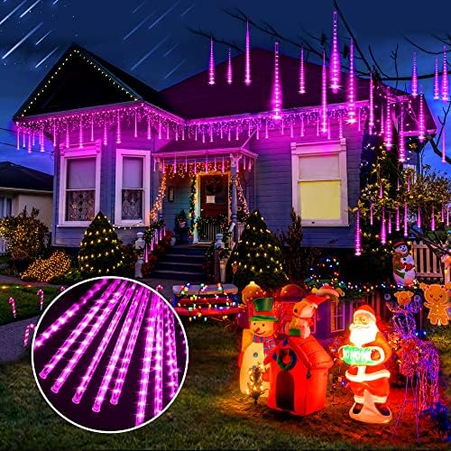 Christmas LED Lights Outdoor,Meteor Shower Lights Outdoor 42cm 24 Tube 816 LEDs Meteor Lights Falling Rain Lights, Raindrop Snowfall Lights for Tree Yard Party Patio Christmas Decor Lights(Pink)