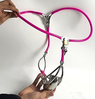 Homme Acier Inoxydable avec Cage Dispositif Ceinture de Chasteté Invisible Fétiche Culotte Réglable Dispositif de Chasteté avec Trou Bondage Adulte Jouet Sexuel (Rose, 90-110CM)